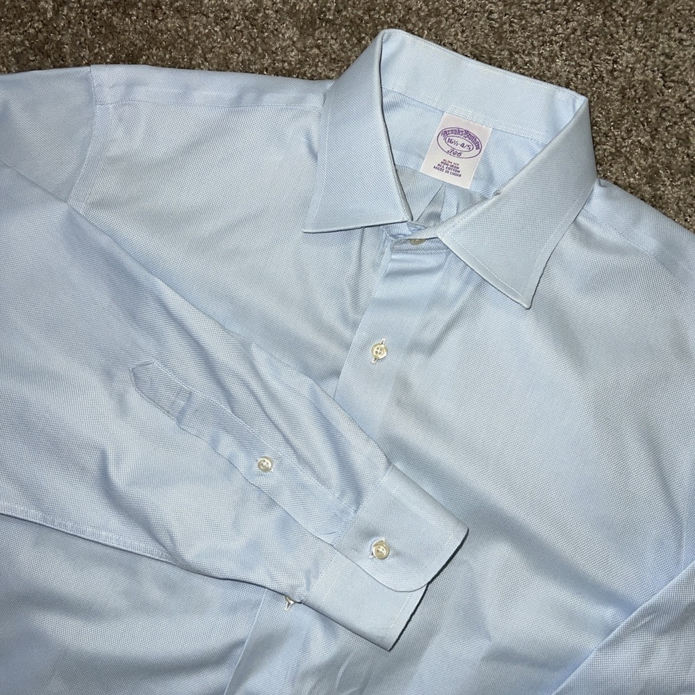 Brooks Brothers 346 Slim Fit Shirt Non-Iron Cotton 16.5-34/35 Blue Button-Up